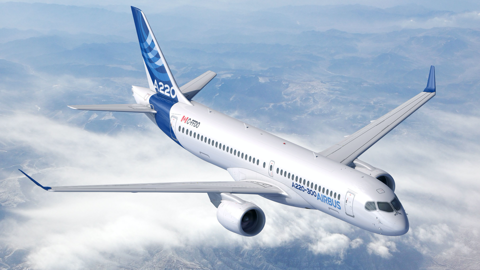 The A220-300 nestles between the Boeing 717 and Boeing 737.